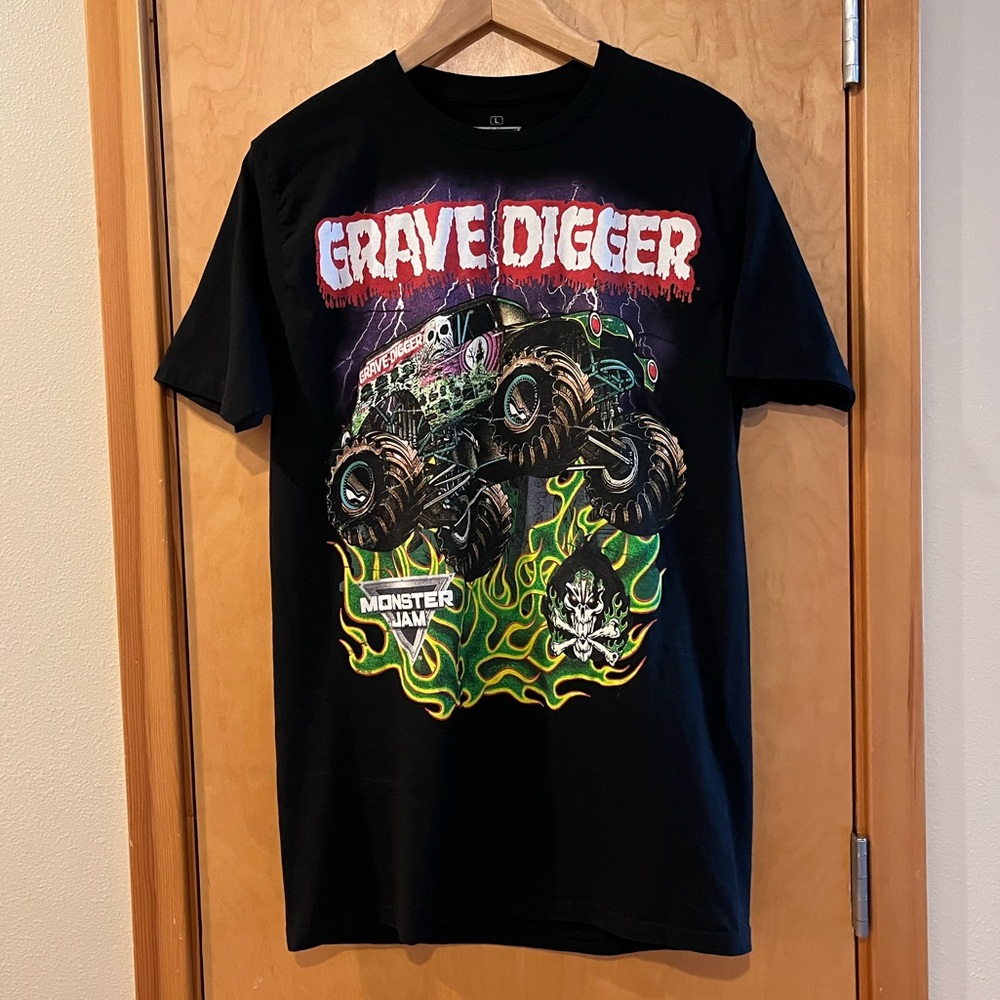 *Official* Grave Digger Monster Jam T-Shirt | Black Graphic Tee | Size L